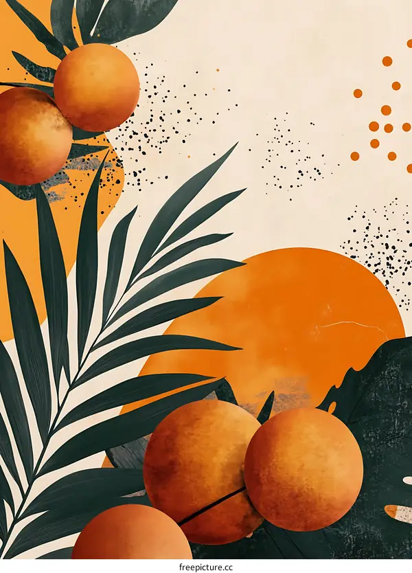 Abstract Art with Palm Leaves and Oranges