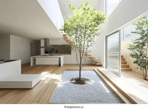 Modern Minimalist Home Interior Design With Indoor Tree