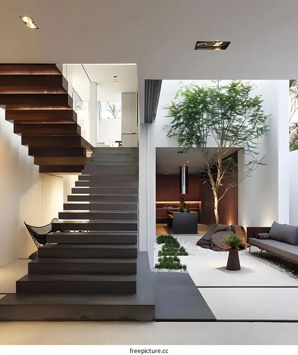 Modern Interior Design with Staircase and Courtyard