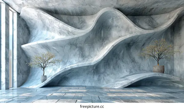 Modern Interior Design with Marble Wall and Tree