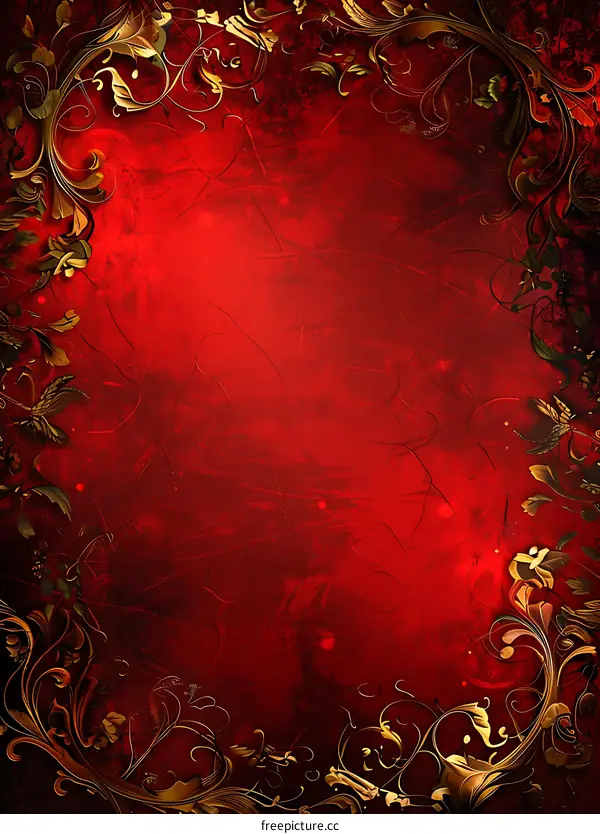 Golden floral pattern on red background