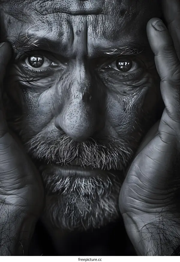 Portrait of an Elderly Man with Grey Beard and Wrinkled Skin