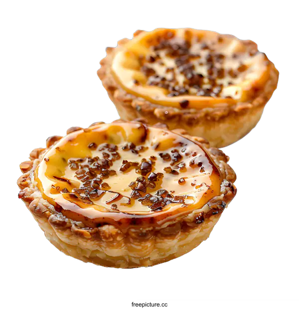[Transparent Background PNG]Two delicious custard tarts isolated on white