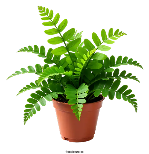 [Transparent Background PNG]Green Fern Plant in Terracotta Pot