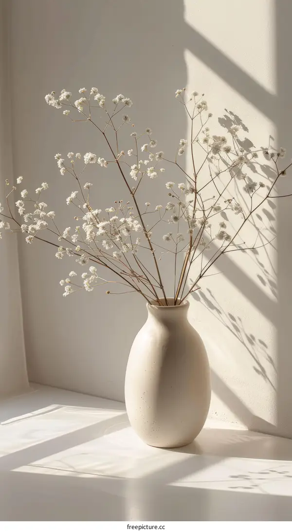 Dried flowers in a vase by the window