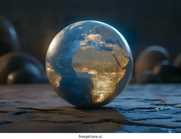 Illuminated Globe with City Lights Displaying Africa and Europe