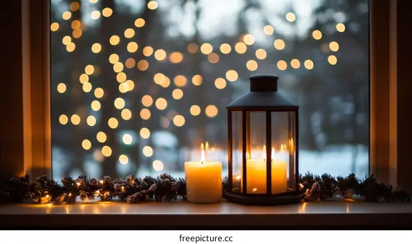 Winter Window Decor with Candles and Lanterns