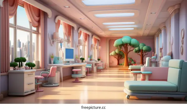 Colorful and Inviting Children's Hospital Room with City View