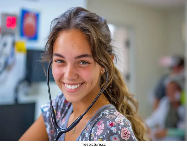 Smiling young woman with stethoscope around her neck