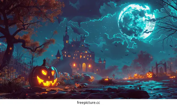 Halloween Jack-o'-lantern in a Haunted House