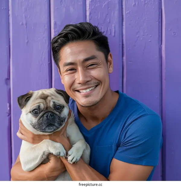 A smiling man with a pug