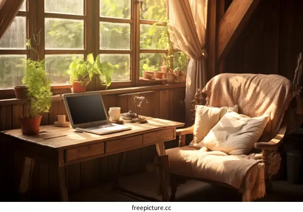 Cozy Home Office with Garden View