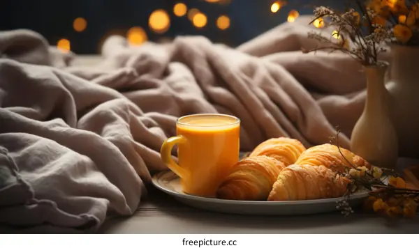 Delectable Breakfast: Orange Juice and Croissants