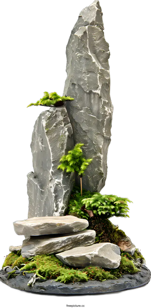 [Transparent Background PNG]Stone and Moss Miniature Garden Landscape