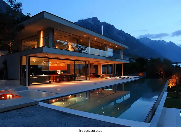 Modern Concrete House with Infinity Pool and Mountain View