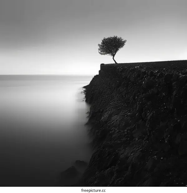 Solitary Tree on a Cliff Overlooking the Vast Ocean
