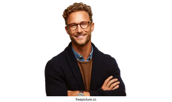 [Transparent Background PNG]Smiling Caucasian Man in Stylish Fashion