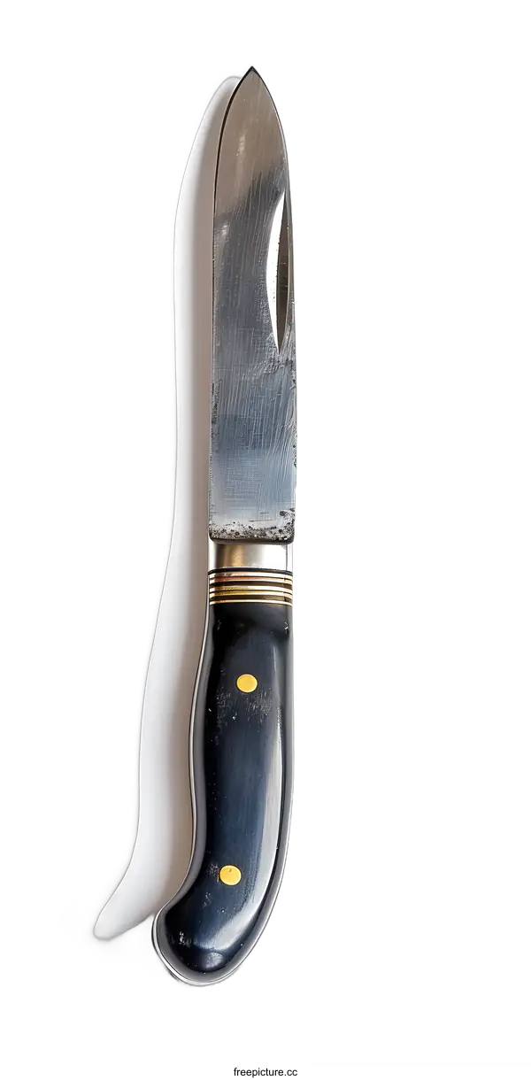 [Transparent Background PNG]Black Handle Pocket Knife Isolated on White Background