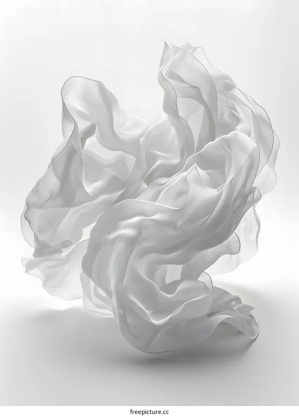 Flowing white fabric on white background