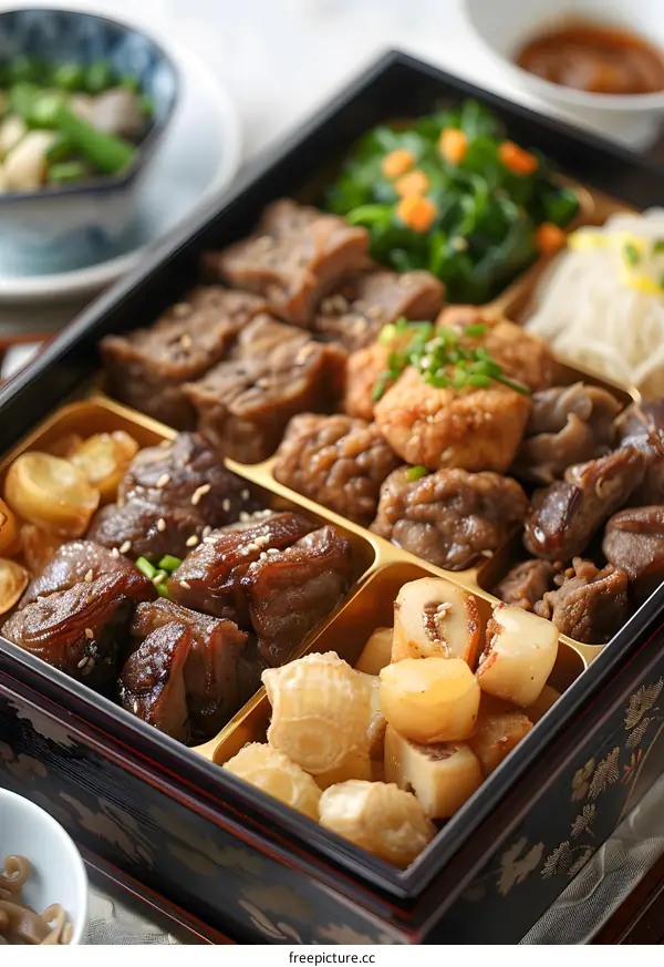 Japanese Cuisine Bento Box with Different Flavors
