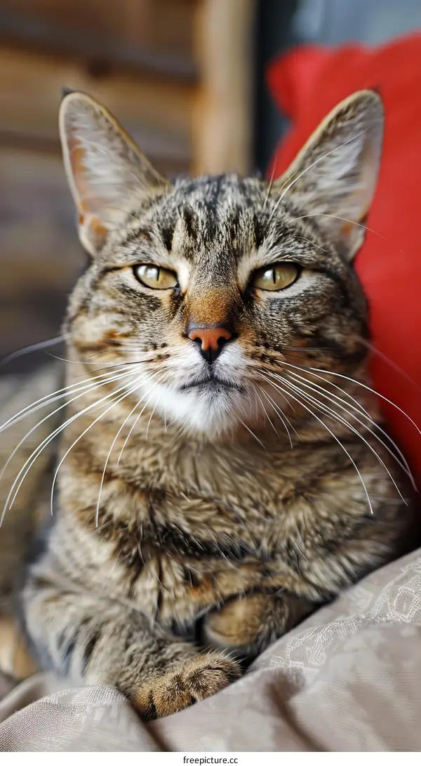 Ginger Cat Sitting on Couch, Looking at Camera