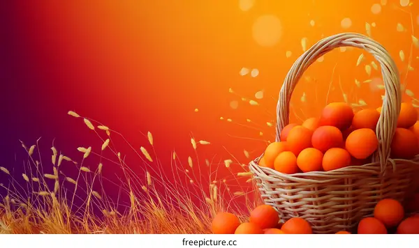 Colorful Easter Eggs in a Wicker Basket
