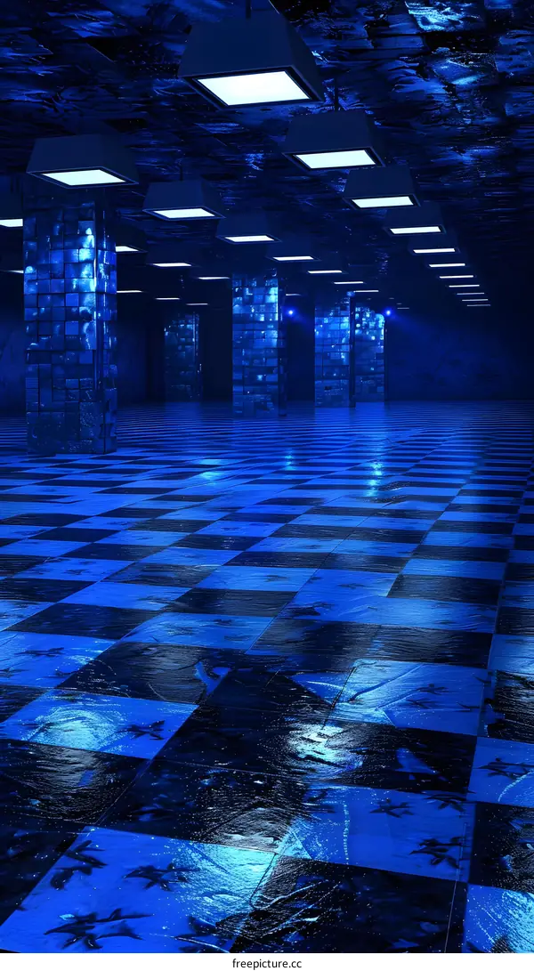 Blue Checkered Floor With Lights