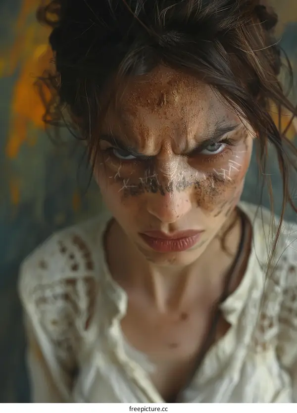Closeup Portrait of a Woman with War Paint