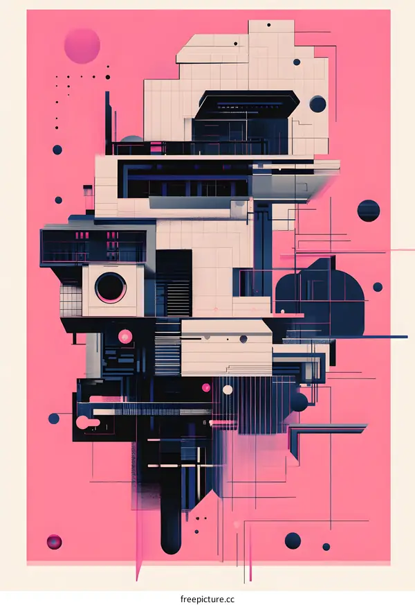 Abstract Geometric Design with Pink Background and Overlapping Shapes