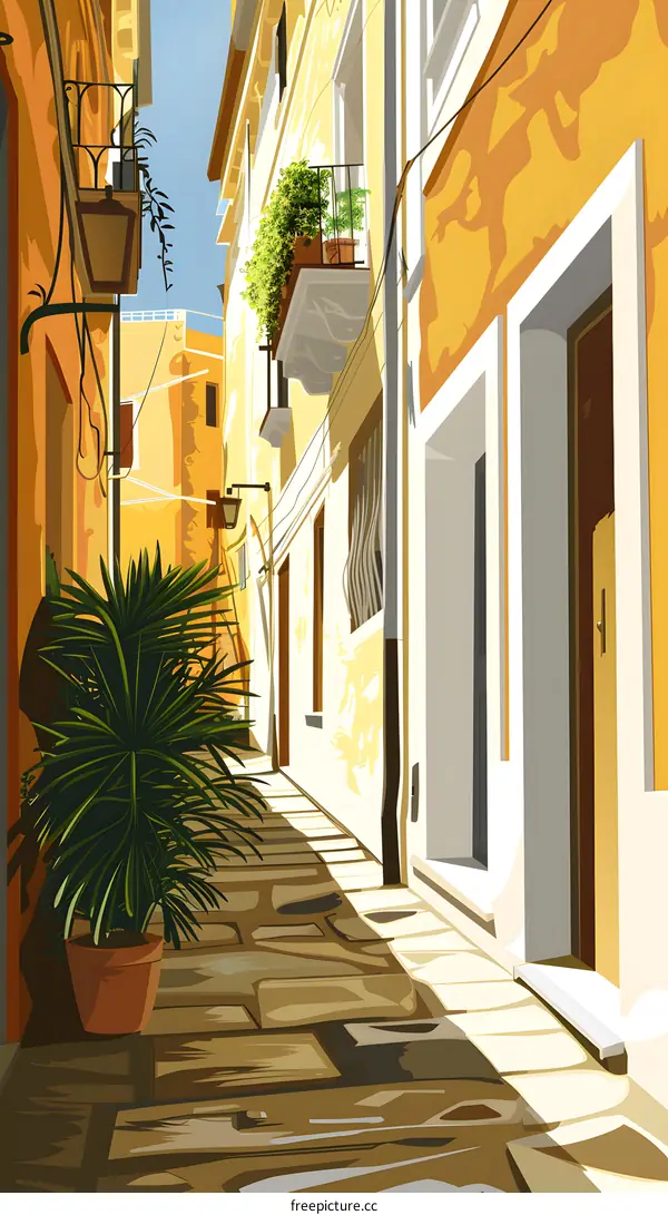 Narrow Alleyway in a Sunny European City