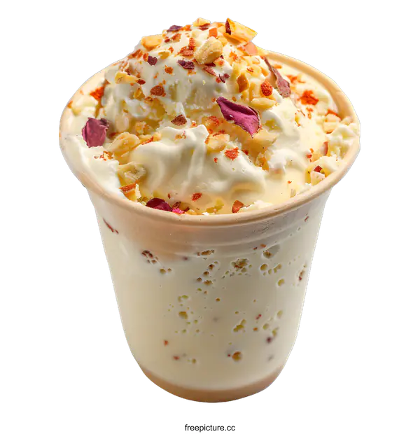 [Transparent Background PNG]Vanilla Ice Cream with Rose Petals and Toasted Almonds