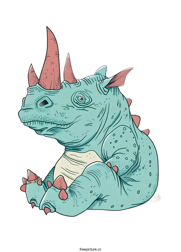 [Transparent Background PNG]Cute Cartoon Sitting Rhino Illustration