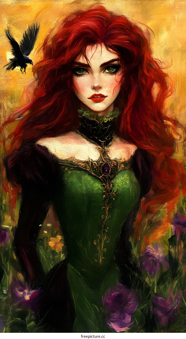 Fantasy Portrait of a Woman with Red Hair and Green Dress