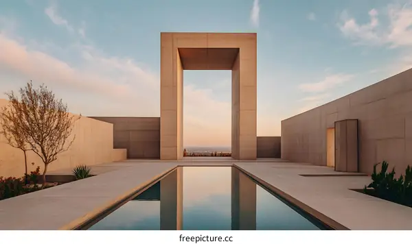 Minimalist Modern Architecture with Pool and Sky View