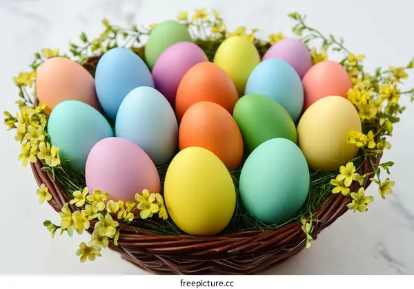 Colorful Easter Eggs in a Basket