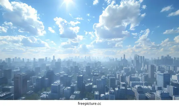 Blue Sky Above Cityscape With White Clouds