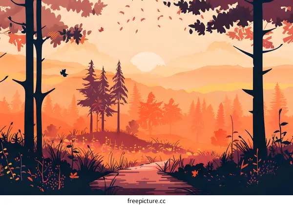 Autumn Landscape With Mountains And Trees