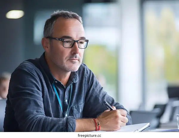 Attentive Man Taking Notes In Business Meeting