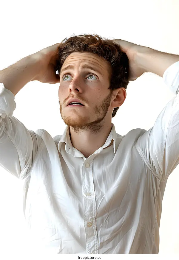 Young Man with Red Hair Looking Up Portrait