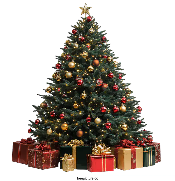 [Transparent Background PNG]Christmas Tree with Gifts on White Background