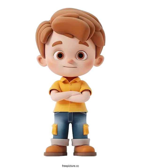 [Transparent Background PNG]Cute 3D Cartoon Character Boy Illustration Standing With Arms Crossed