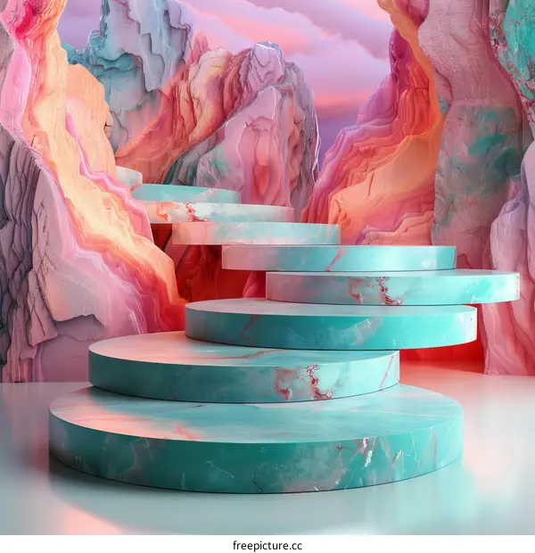 Pink Geometric Rocks with Round Green Stage