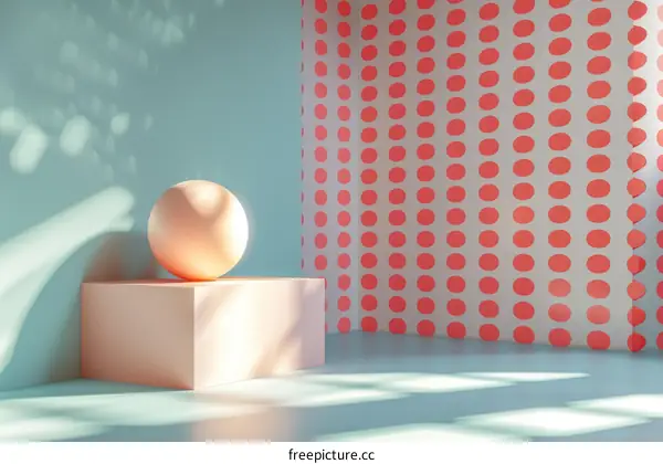 Abstract Geometric Display with Sphere and Dotted Background