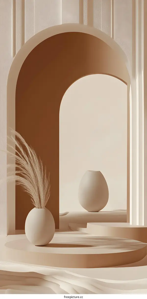 Minimalist Interior Design with Abstract Archways and Beige Tones