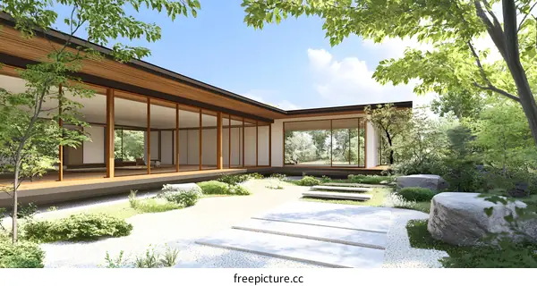 Modern Japanese Garden Design with Stone Pathway and Greenery