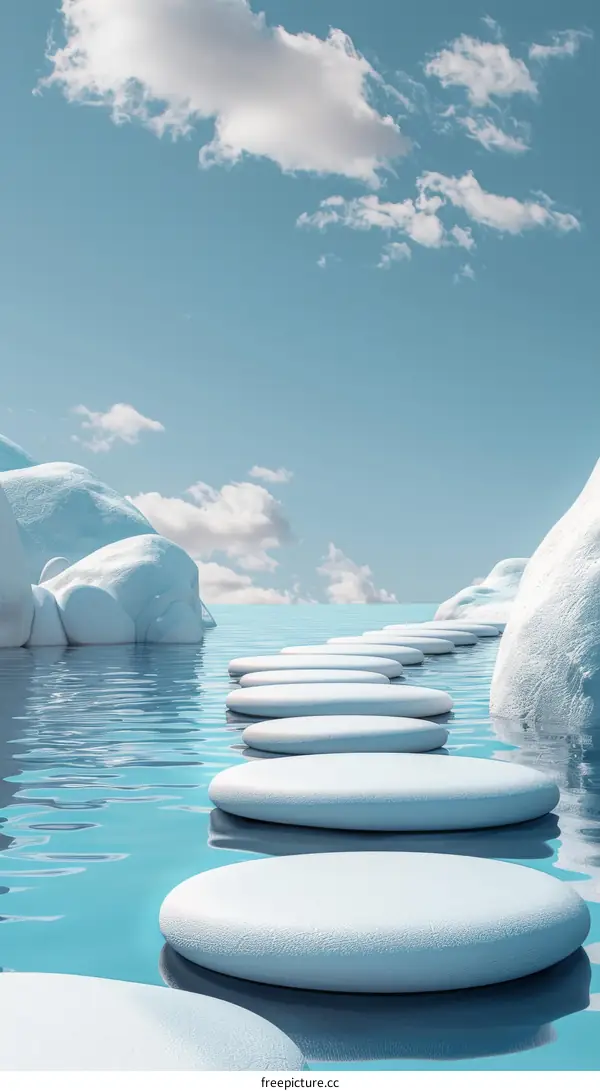 Stepping Stones Leading to Icy Shores