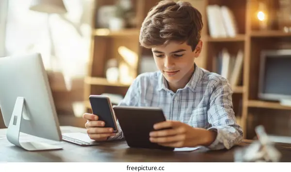 Focused Teenager with Digital Devices