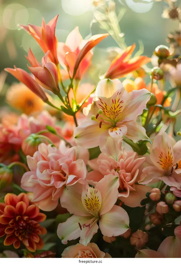 Closeup of Pink and Orange Flowers in Bloom