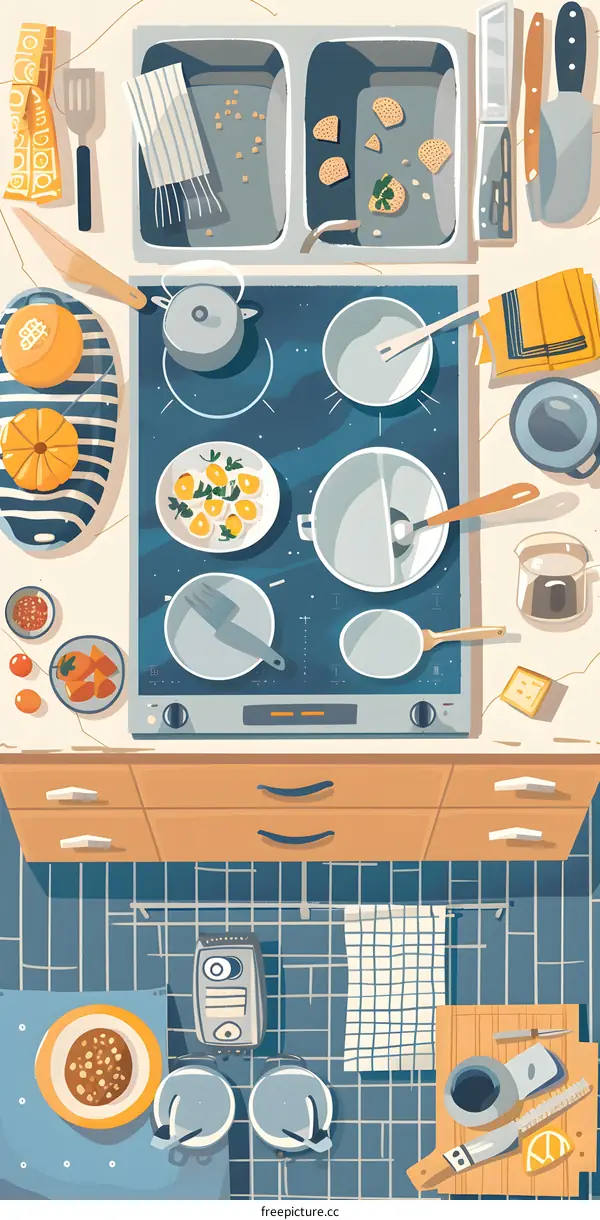 Kitchen Interior Illustration with Utensils and Appliances