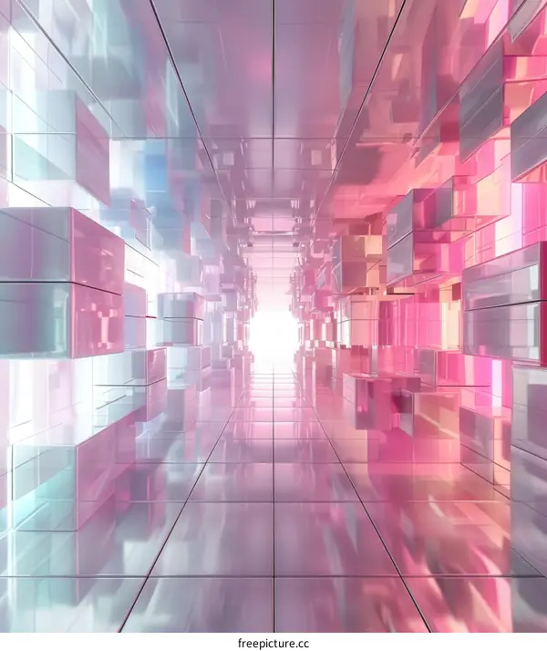 Pink and white 3D rendering of a futuristic tunnel